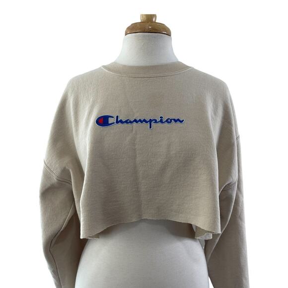 Champion Tan Crop Top Crewneck Sweater Womens Size M - Picture 4 of 9